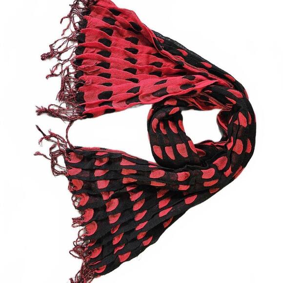 Accessories - Red and Black Patterned Scarf with Fringe
